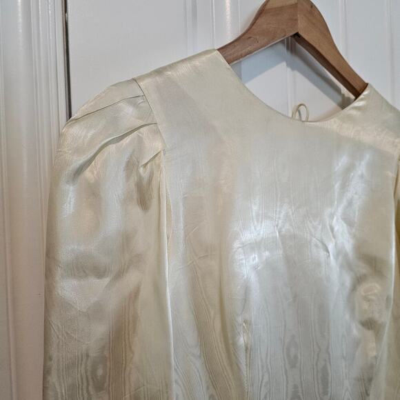 Vintage Peplum Dress Womens Size 6 White Silky 80s Glam Rock Retro Party Mod - Picture 5 of 12